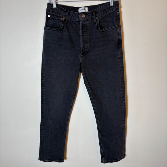 AGOLDE Riley Crop Size 28 High Rise Button Fly Black Wash Denim - Picture 1 of 9